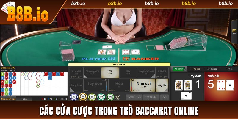 Các cửa cược trong trò Baccarat online
