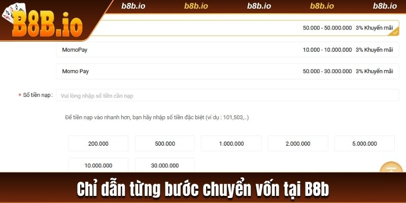 Chỉ dẫn từng bước chuyển vốn tại B8b