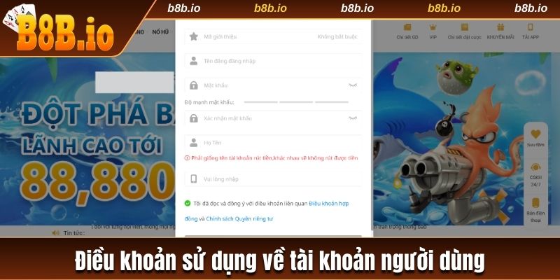 Điều khoản sử dụng chi tiết về tài khoản người dùng