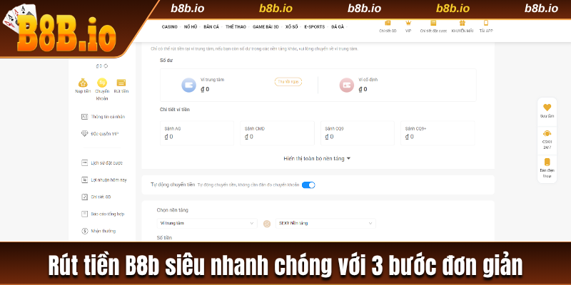 Rút tiền B8b siêu nhanh chóng với 3 bước đơn giản